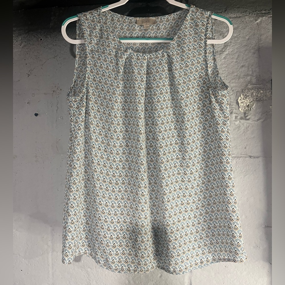 LOFT Blue and White Patterned Top